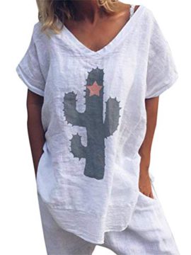 Tomwell-Tee-Shirt-Femme-Casual-Empreinte-de-Cactus-T-Shirt-Femme-Tops-Ete-en-Haut-Manches-Courte-Tunique-Blouse-0