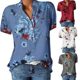 Wtouhe Femme Hauts,2019 ÉTé T-Shirt Manches Courtes Col en V Bouton Décontractée Mode en Vrac Femmes Impression Casual Haut Top Wtouhe Femme Hauts,2019 ÉTé T-Shirt Manches Courtes Col en V Bouton Décontractée Mode en Vrac Femmes Impression Casual Haut Top