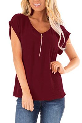 Yidarton-T-Shirt-Femme-Et-Col-V-Chic-Manche-Courtes-Blouse-Casual-Dcontracte-Top-0