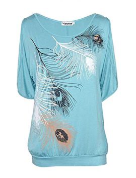 Yidarton-Tee-Shirt-Femme-Manche-Courte-Grande-Taille-Casual-t-paules-Dnudes-Top-Haut-Blouse-Plume-Imprim-0-0