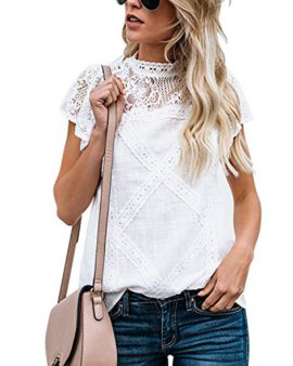 Yidarton Tee-Shirt Femme en Dentelle Col Rond Manche Courtes Blouse Eté Casual Élégant Top Yidarton Tee-Shirt Femme en Dentelle Col Rond Manche Courtes Blouse Eté Casual Élégant Top