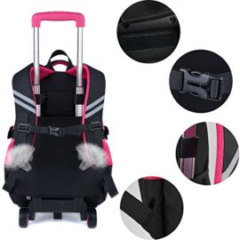 COOFIT-Cartable–roulettes-Fille-en-Nylon-Sac–Dos-Fille–roulettes-Cartable-Fille-College-Sac-Ecole-Fille-Sac-Dos-Scolaire-Sac-Fille-priamire-Rose-Noir-0-2