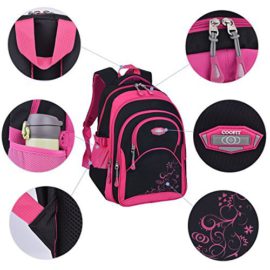 Cartable-fille-Coofit-Sac-a-dos-fille-en-Oxford-Cartable-enfant-primaire-Sac-ecole-fille-Sac-a-dos-college-fille-Cartable-primaire-college-ecole-scolaire-pour-fille-Rose-Noir-0-2