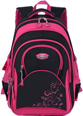 Cartable-fille-Coofit-Sac-a-dos-fille-en-Oxford-Cartable-enfant-primaire-Sac-ecole-fille-Sac-a-dos-college-fille-Cartable-primaire-college-ecole-scolaire-pour-fille-Rose-Noir-0