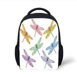 Kids School Backpack Dragonfly,Group of Dragonflies with Colored Patches Elongated Body Winged Animal Design,Multicolor Plain Bookbag Travel Daypack Kids School Backpack Dragonfly,Group of Dragonflies with Colored Patches Elongated Body Winged Animal Design,Multicolor Plain Bookbag Travel Daypack