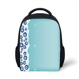 Kids-School-Backpack-Evil-EyeProtective-Amulets-Vertical-Border-Abstract-Artistic-Faded-StarsBlue-Light-Blue-Baby-Blue-Plain-Bookbag-Travel-Daypack-0