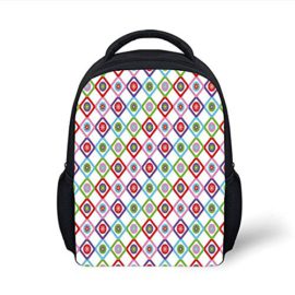 Kids-School-Backpack-FloralAbstract-Squares-with-Flowers-Spring-Summer-Blooms-Nature-Revival-Patchwork-PrintMulticolor-Plain-Bookbag-Travel-Daypack-0