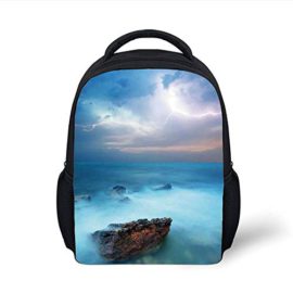 Kids School Backpack Lake House Decor,Tropic Sea with Rocks and Storm Flash in The Air Tranquil But Dangerous Epic Scenery,Turquoise Plain Bookbag Travel Daypack Kids School Backpack Lake House Decor,Tropic Sea with Rocks and Storm Flash in The Air Tranquil But Dangerous Epic Scenery,Turquoise Plain Bookbag Travel Daypack