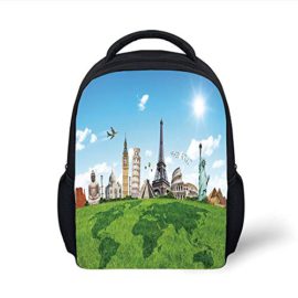 Kids School Backpack Map,Famous Historical Monuments of The World Theme Holiday Travel Destinations,Light Blue Green Ivory Plain Bookbag Travel Daypack Kids School Backpack Map,Famous Historical Monuments of The World Theme Holiday Travel Destinations,Light Blue Green Ivory Plain Bookbag Travel Daypack