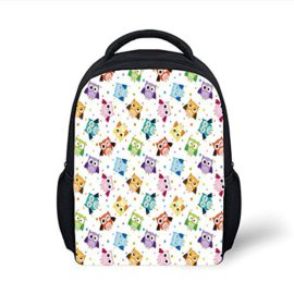 Kids-School-Backpack-NurseryDotted-Background-Colorful-Owls-Various-Facial-Expressions-Angry-Happy-Confused-DecorativeMulticolor-Plain-Bookbag-Travel-Daypack-0