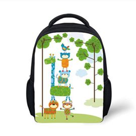 Kids School Backpack Nursery,Funny Cute Jungle Creatures Balancing on Each Other Animal Tower in Forest Decorative,Green Blue Orange Plain Bookbag Travel Daypack Kids School Backpack Nursery,Funny Cute Jungle Creatures Balancing on Each Other Animal Tower in Forest Decorative,Green Blue Orange Plain Bookbag Travel Daypack 2