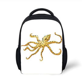 Kids-School-Backpack-Octopus-DecorBlue-Ringed-Octopus-Illustration-Deadly-Dangerous-Creatures-The-Sea-Marine-WildlifeYellow-White-Plain-Bookbag-Travel-Daypack-0