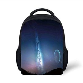 Kids School Backpack Space,Nebula Gas Cloud Moon Stars Cluster Vivid Bright Astronomical Events Facts Image,Blue Plain Bookbag Travel Daypack Kids School Backpack Space,Nebula Gas Cloud Moon Stars Cluster Vivid Bright Astronomical Events Facts Image,Blue Plain Bookbag Travel Daypack