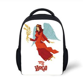 Kids School Backpack Virgo,Astrological Zodiac Sign with Woman with Wings and Cute Dress Horoscope,Vermilion Seafoam Orange Plain Bookbag Travel Daypack Kids School Backpack Virgo,Astrological Zodiac Sign with Woman with Wings and Cute Dress Horoscope,Vermilion Seafoam Orange Plain Bookbag Travel Daypack 2