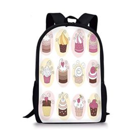 School-Bags-ModernCupcakes-Bakery-Pastry-Design-Confectioners-Decorations-Cake-Retro-Style-Decor-DecorativePastel-Pink-Cream-for-BoysGirls-Mens-Sport-Daypack-0