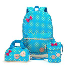 Bcony-Lot-de-3-Mignon-Dot-Sacs--Dos-Cartables-Scolaire-pour-Filles-Enfant-Sac--Main-Mini-Sac-bandoulire-0