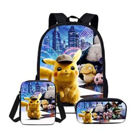 Sacs à Dos Scolaire Enfant Pokémon, Cartable Ecole Fille Garcon Impression 3 en 1 Inclu Sac à Dos + Sac à Lunch + Trousse Scolaire Sets de Sac Loisir Voyage Cabas Ecolier Fans Pikachu Detective Sacs à Dos Scolaire Enfant Pokémon, Cartable Ecole Fille Garcon Impression 3 en 1 Inclu Sac à Dos + Sac à Lunch + Trousse Scolaire Sets de Sac Loisir Voyage Cabas Ecolier Fans Pikachu Detective