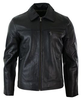 Veste-Homme-Cuir-Doux-vritable-Noir-Marron-Style-Classique-Fermeture-Jusquau-col-0