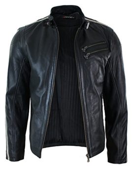 Veste-Homme-Cuir-Doux-vritable-Noir-Marron-Style-Classique-Fermeture-Jusquau-col-0-3