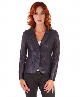 DArienzo-Blazer--Couleur-Bleue--Blazer-Cuir-dagneau-plong-Aspect-Lisse-XL-Bleu-0