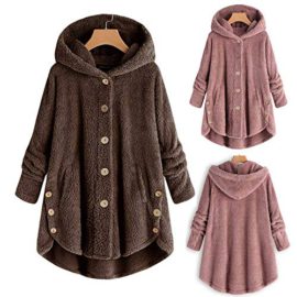 Femmes Hiver Confortable Fausse Fourrure Polaire Bouton Manteau Sherpa avec des Poches Dessus De Queue Moelleux Pull à Capuche Innerternet Femmes Hiver Confortable Fausse Fourrure Polaire Bouton Manteau Sherpa avec des Poches Dessus De Queue Moelleux Pull à Capuche Innerternet