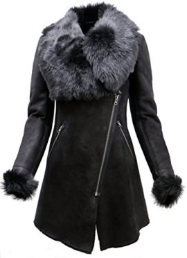 Femmes Manteau En Cuir en Peau de Mouton Mérinos Noir Daim Avec Col Toscana Femmes Manteau En Cuir en Peau de Mouton Mérinos Noir Daim Avec Col Toscana