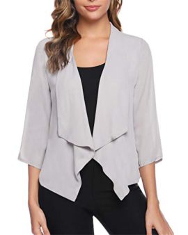 Hawiton Blazer Femme Boléro Cardigan en Mousseline Manches 3/4 Hawiton Blazer Femme Boléro Cardigan en Mousseline Manches 3/4