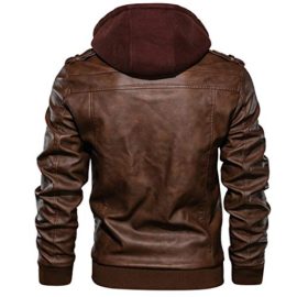 Hommes À Capuche PU Cuir Veste aviateur Moto Blousons avec Amovible Capuche Men Leather Hooded Jacket Hommes À Capuche PU Cuir Veste aviateur Moto Blousons avec Amovible Capuche Men Leather Hooded Jacket 3