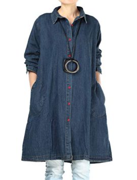 Mallimoda Robe Femme Chemise en Jean Robe Blouse Ample Décontracté Mallimoda Robe Femme Chemise en Jean Robe Blouse Ample Décontracté