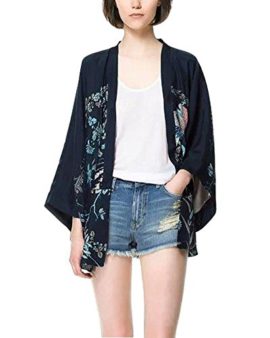 Minetom Femmes Printemps Automne Élégant Manches Longues Kimono Châle Retro Impression Court Veste Blouson Cardigan Manteaux Minetom Femmes Printemps Automne Élégant Manches Longues Kimono Châle Retro Impression Court Veste Blouson Cardigan Manteaux