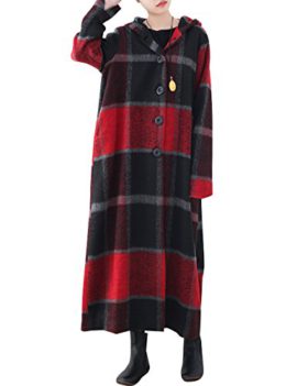 Youlee-Femmes-Hiver-Automne-Plaid-Manteau--Poitrine-Unique-Long-Manteau-avec-Capuche-0