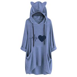 Youngii_ Sweat Femme avec Capuche Coeur Poche Sweatshirt Femmes Chat Grande Taille Manche Longue Hoodie Pullover Imprimé Irregular Tops Blouse Youngii_ Sweat Femme avec Capuche Coeur Poche Sweatshirt Femmes Chat Grande Taille Manche Longue Hoodie Pullover Imprimé Irregular Tops Blouse