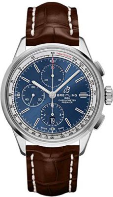 Breitling-A13315351C1P1-Montre-chronographe-42-Cadran-Bleu-sur-Bracelet-Marron-0