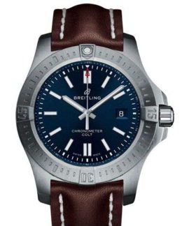 Breitling-Chronomat-Colt-Automatic-44-Montre-pour-Homme-avec-Cadran-Bleu-sur-Bracelet-en-Cuir-Marron-A17388101C1X2-0