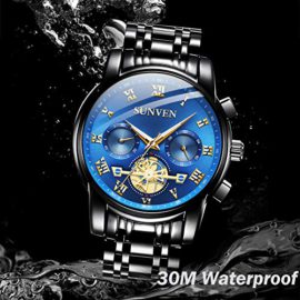 SUNVEN-Hommes-Montres-Montre–Quartz-tanche-Acier-Inoxydable-Saphir-Visage-Lumineuse-0-1