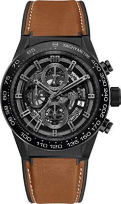 Tag Heuer CAR2A91.FT6121 Carrera Montre pour Homme avec Cadran Squelette Noir sur Bracelet Marron Tag Heuer CAR2A91.FT6121 Carrera Montre pour Homme avec Cadran Squelette Noir sur Bracelet Marron 2