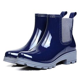 OUTDOOWALS-Bottes-et-Bottines-de-Pluie-Antidrapant-Caoutchouc-Chelsea-Boots-Chaussures-Impermables-Vernis-pour-Femmes-0