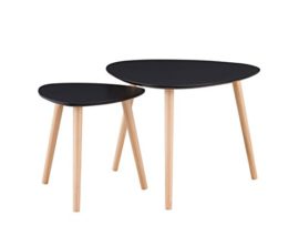 Alsapan Galet Lot de  2 Tables Basses Gigognes Scandinave Vintage Noir Mat Piétement Pin Massif 60-45 cm x 40 x 40 cm Alsapan Galet Lot de  2 Tables Basses Gigognes Scandinave Vintage Noir Mat Piétement Pin Massif 60-45 cm x 40 x 40 cm