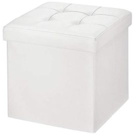 BRIAN & DANY Pouf Coffre de Rangement Tabouret Pliant Pouf de Pliable Cube Simili Cuir, 38 x 38 x 38 cm, Blanc BRIAN & DANY Pouf Coffre de Rangement Tabouret Pliant Pouf de Pliable Cube Simili Cuir, 38 x 38 x 38 cm, Blanc