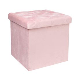 Bonlife-Cube-Pouf-d-Pliable-Coffre-Sige-de-Rangement-Bote-Rose-Velours-Synthtique-0