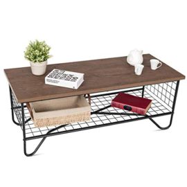 COSTWAY-Table-Basse-Table-Salon-Rtro-Vintage-en-Mtal-et-MDF-Style-Industrielle-Surface-Impermable-avec-tagre-de-Rangement-105x50x415-CM-0