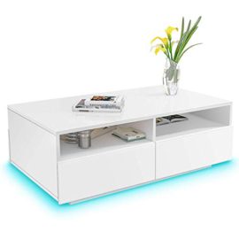 Ejoyous-Table-Basse--Haute-Brillance-Moderne-Simple-Design-Table-de-Salon-avec-4-Grand-Tiroirs-Table-dappoint-pour-Salon-Meubles-de-Bureau--Domicile-Blanc-0