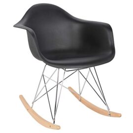 Elightry Fauteuil à Bascule siège en Plastique Chaise à Bascule Pieds en Acier Bois,Noir Elightry Fauteuil à Bascule siège en Plastique Chaise à Bascule Pieds en Acier Bois,Noir