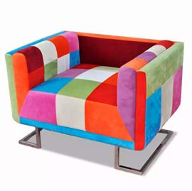 FAMIROSA Damirosa Cube Fauteuil avec Pieds chromés en Tissu Patchwork FAMIROSA Damirosa Cube Fauteuil avec Pieds chromés en Tissu Patchwork 4