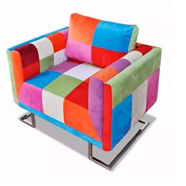 FAMIROSA Damirosa Cube Fauteuil avec Pieds chromés en Tissu Patchwork FAMIROSA Damirosa Cube Fauteuil avec Pieds chromés en Tissu Patchwork