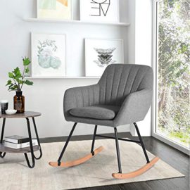 FURNISH1-Contemporain-Fauteuil–Bascule-Chaise-Longue-avec-Coussin-Rembourr-en-Tissu-Structure-en-Mtal-et-Base-en-Bois-Gris-0-0