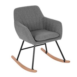 FURNISH1-Contemporain-Fauteuil--Bascule-Chaise-Longue-avec-Coussin-Rembourr-en-Tissu-Structure-en-Mtal-et-Base-en-Bois-Gris-0