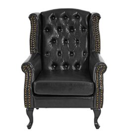 Fauteuil de à Oreilles Chesterfield Similicuir ~ Noir avec Pouf Fauteuil de à Oreilles Chesterfield Similicuir ~ Noir avec Pouf 4