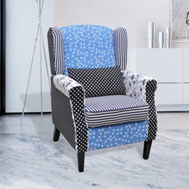 Festnight Fauteuil Patchwork Relax de Style Campagne à Couleurs Bleu et Blanc Festnight Fauteuil Patchwork Relax de Style Campagne à Couleurs Bleu et Blanc 4