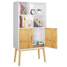 HOMECHO-Bibliothque-Scandinave-Meuble-de-Rangement-pour-Sallon-Chambre-de-Coucher-Entre-60-x-30-x-120cm-2-tagres-2-Portes-et-4-Pieds-Hauts-0